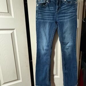 Miss Me Dark Blue Bootcut Jeans with Whiskering